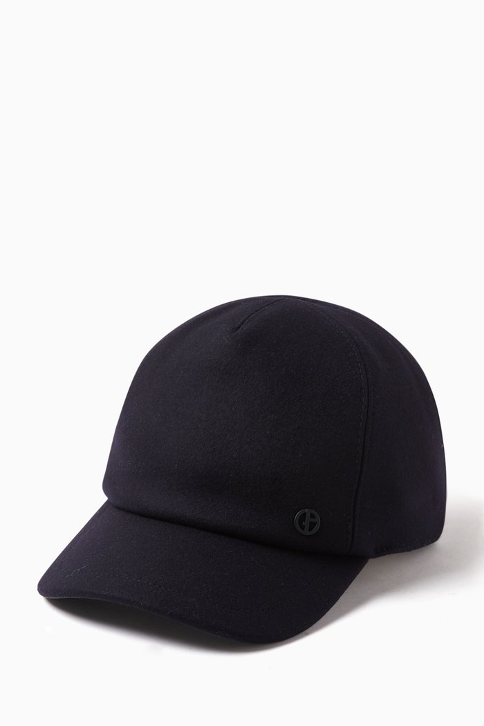 

Micro Logo Baseball Cap in Wool & Cashmere-blend, Blue