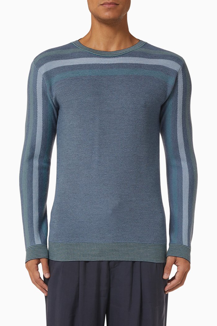 

Stripe Detail Sweater in Wool, Blue