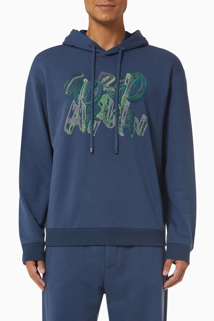 

Embroidered Hoodie in Fleece, Blue