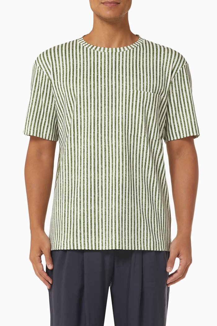 

Striped T-shirt in Cotton, Green