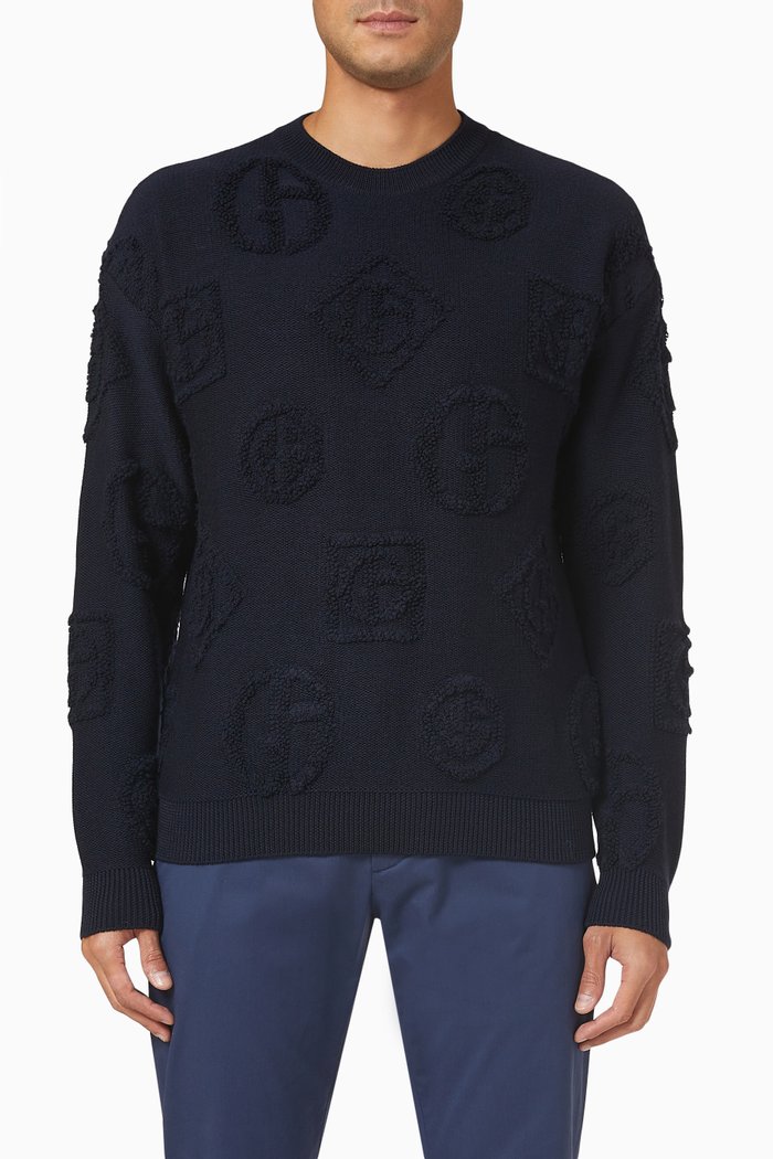 

GA Macro Logo Sweater in Knit Virgin Wool, Blue