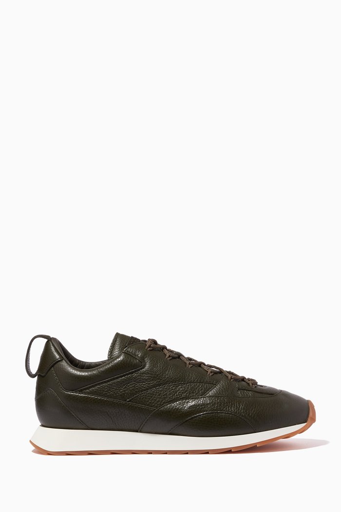 

Lace-up Sneakers in Deerskin Pebbled Leather, Neutral