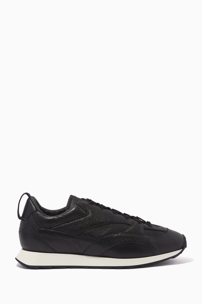 

Lace-up Sneakers in Deerskin Pebbled Leather, Black