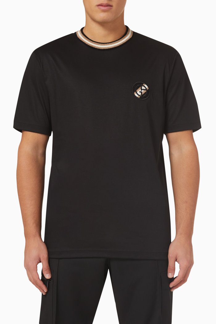 

Contrast Collar Logo T-shirt in Cotton Jersey, Black