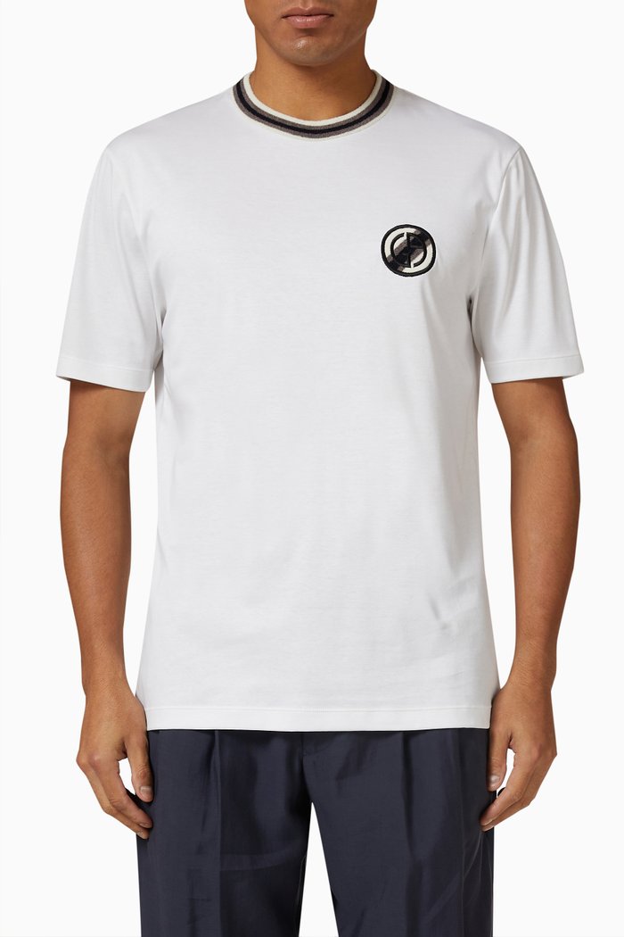 

Contrast Collar Logo T-shirt in Cotton Jersey, White
