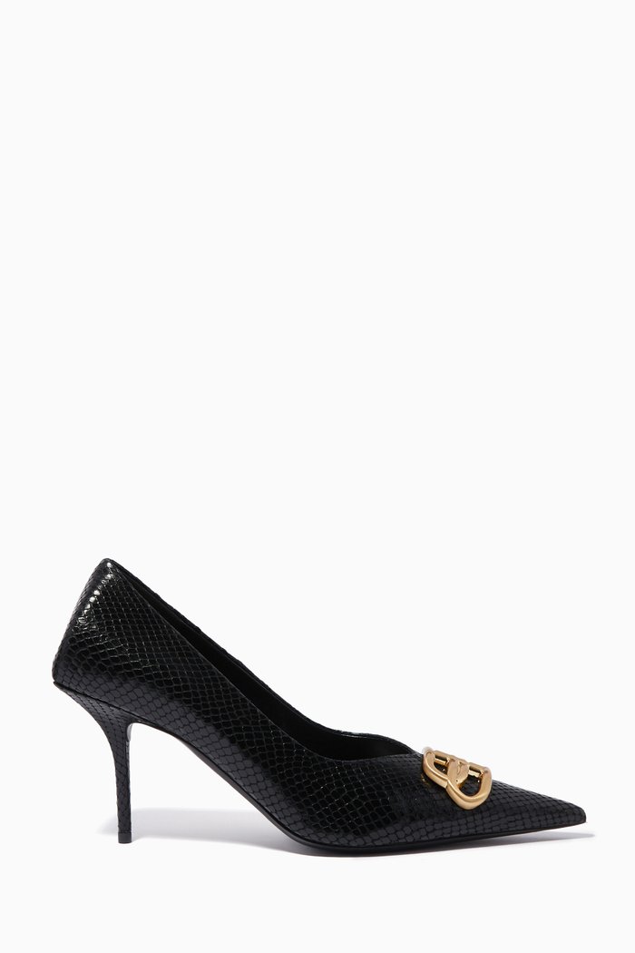BB Square Knife Pumps in Python Embossed Leather, Black