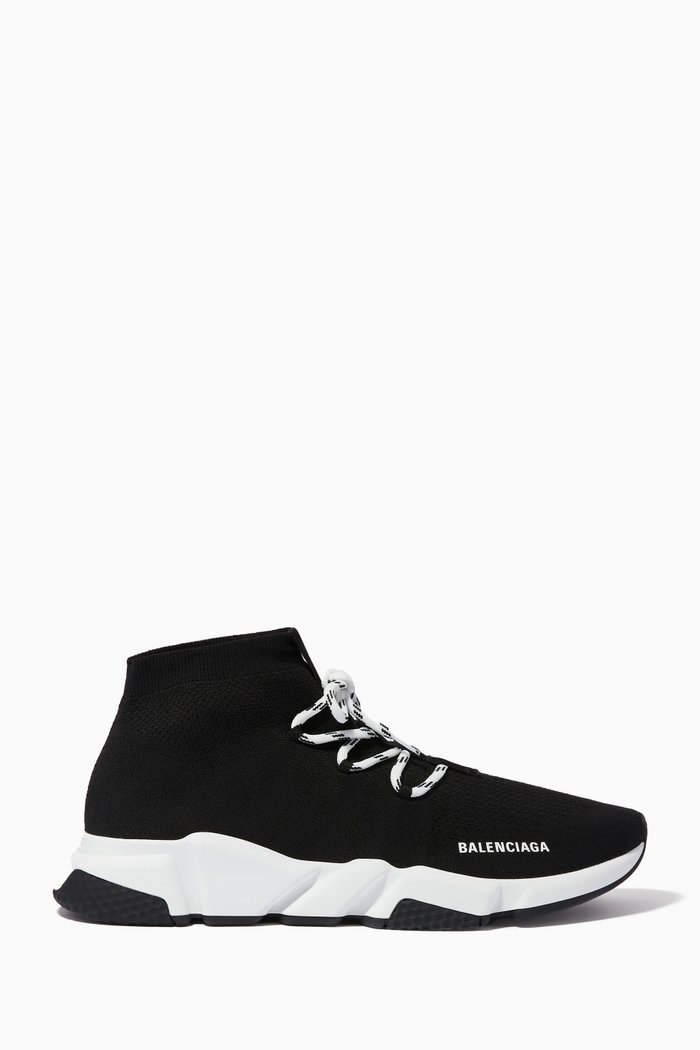 Speed Lace-up Sneakers in Technical Knit, Black