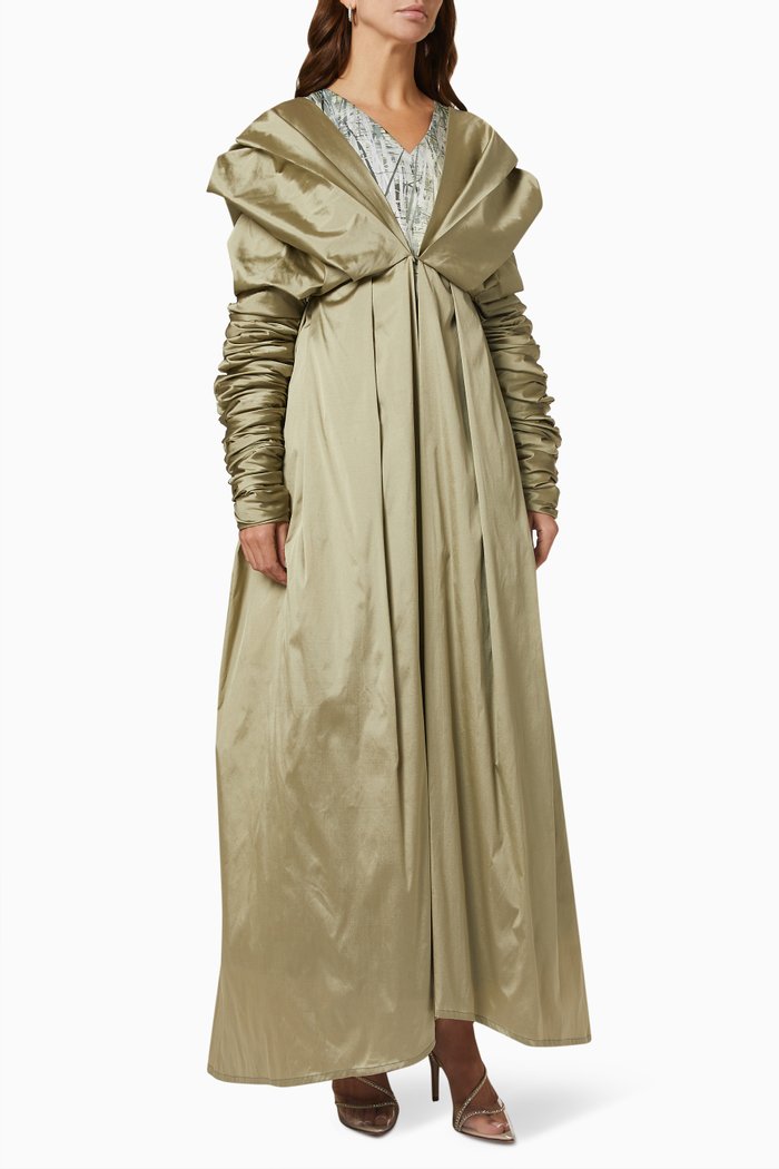 

Printed Jumpsuit & Abaya Set in Taffeta, Brown