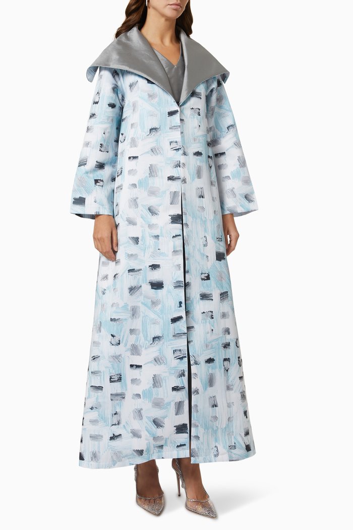 

Printed Abaya & Jumpsuit Set in Taffeta, Blue