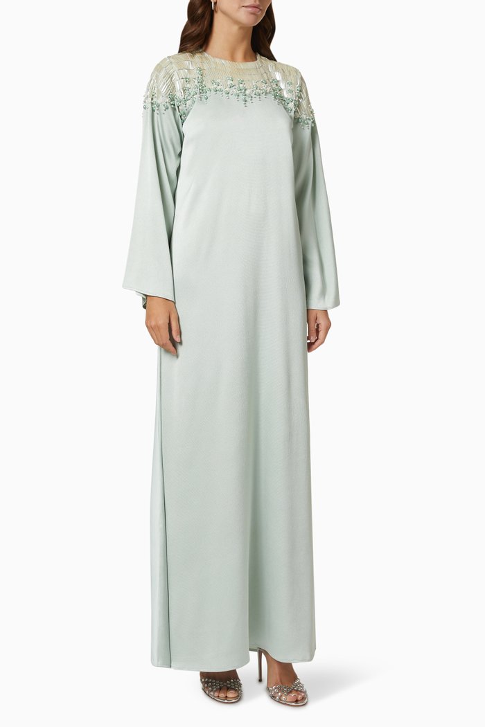 

Embellished Dress in Silk Crepe, Green