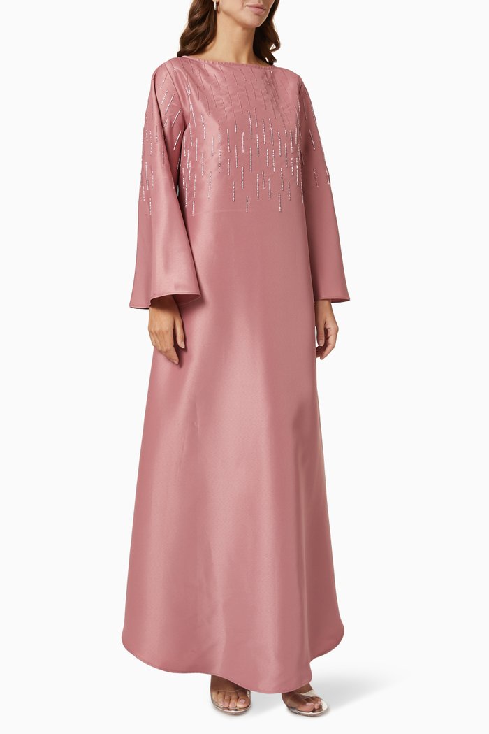 

Embellished Flared Dress in Satin, Pink