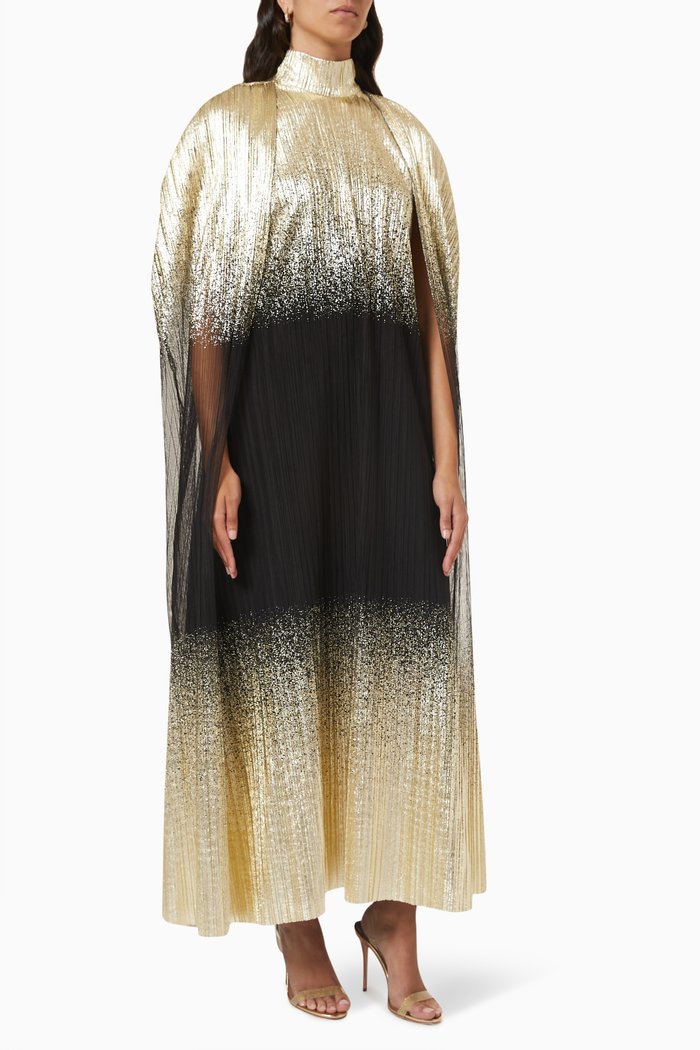 

Pleated Metallic Full Cape and Dress Set, Black