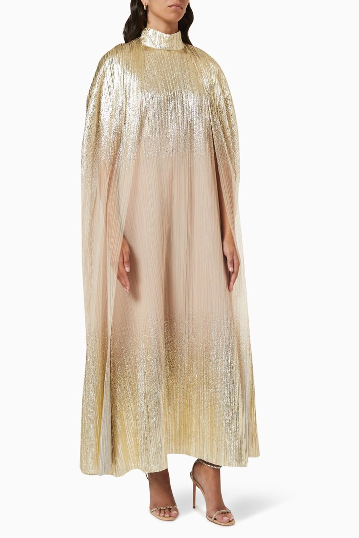 

Pleated Metallic Full Cape and Dress Set, Pink