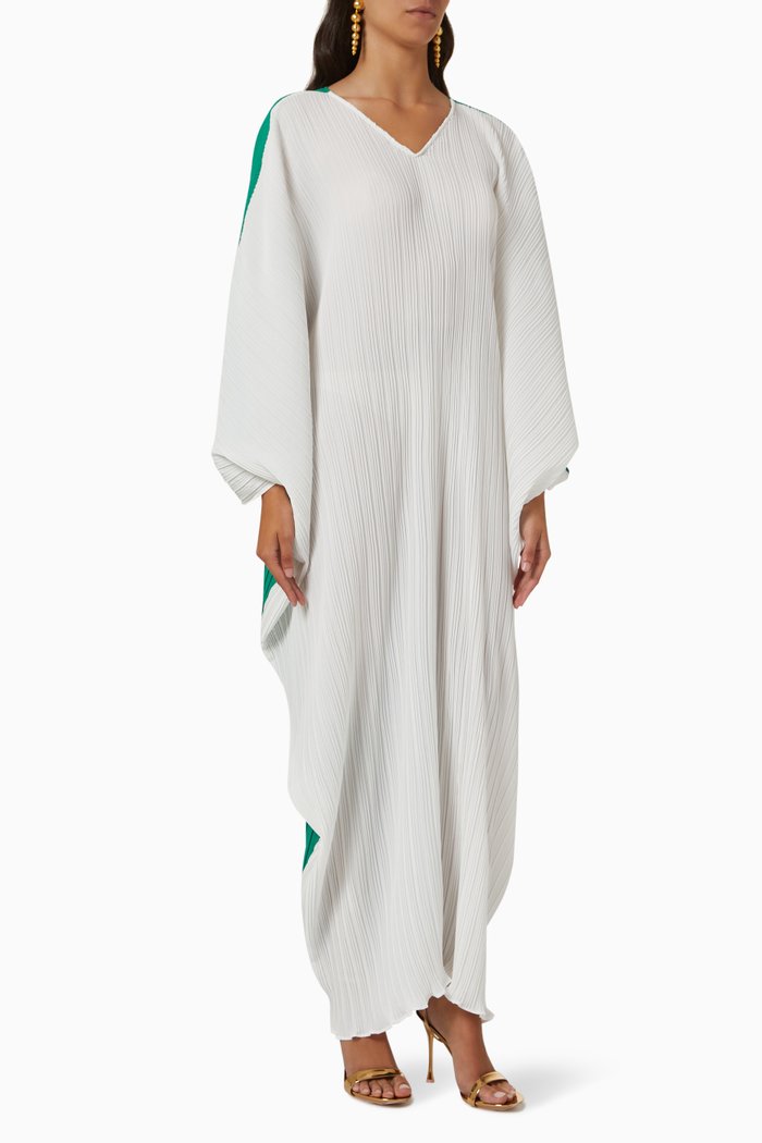 

Pleated Long Sleeve Kaftan, White