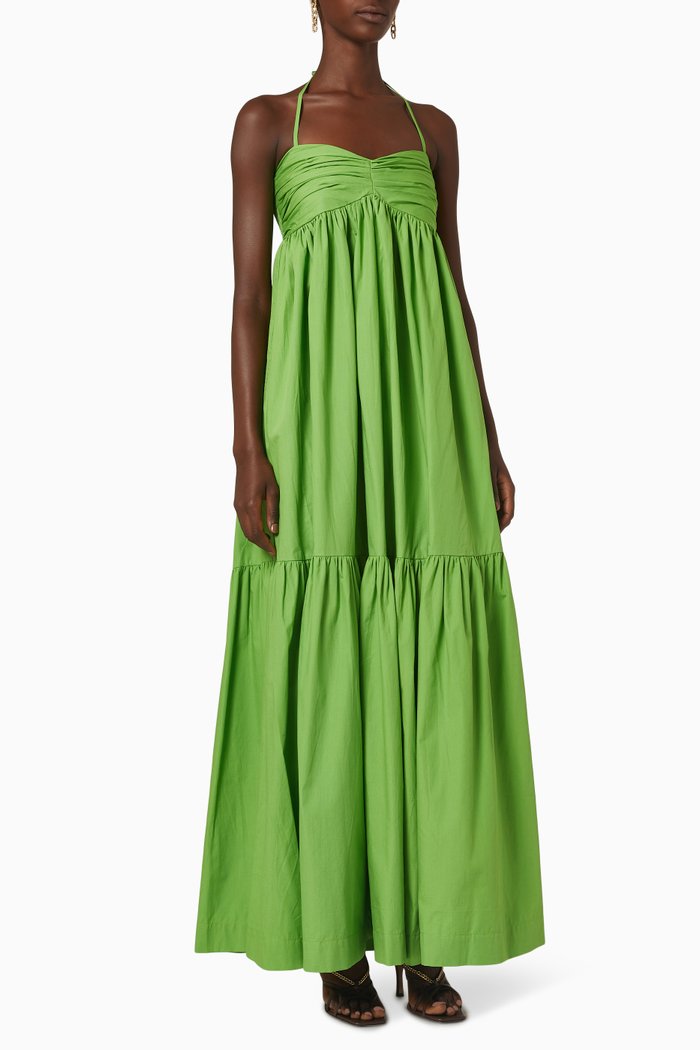 

Sweetheart Tiered Maxi Dress in Sustainable Cotton, Green