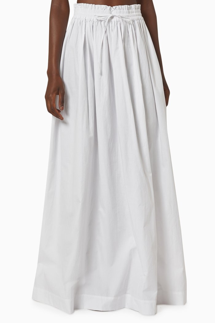 

Drawstring Maxi Skirt in Sustainable Cotton, White