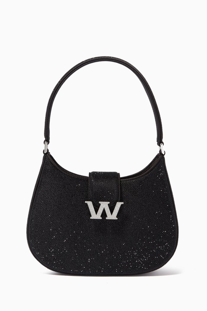 

Small W Legacy Hobo Shoulder Bag in Crystal Satin, Black