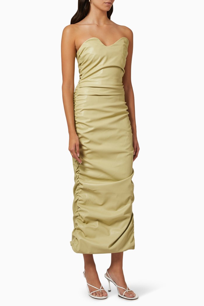 

Asymmetric Dress in Vegan Leather, Yellow