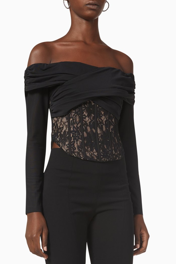 

Lana Corset Top in Lace, Black