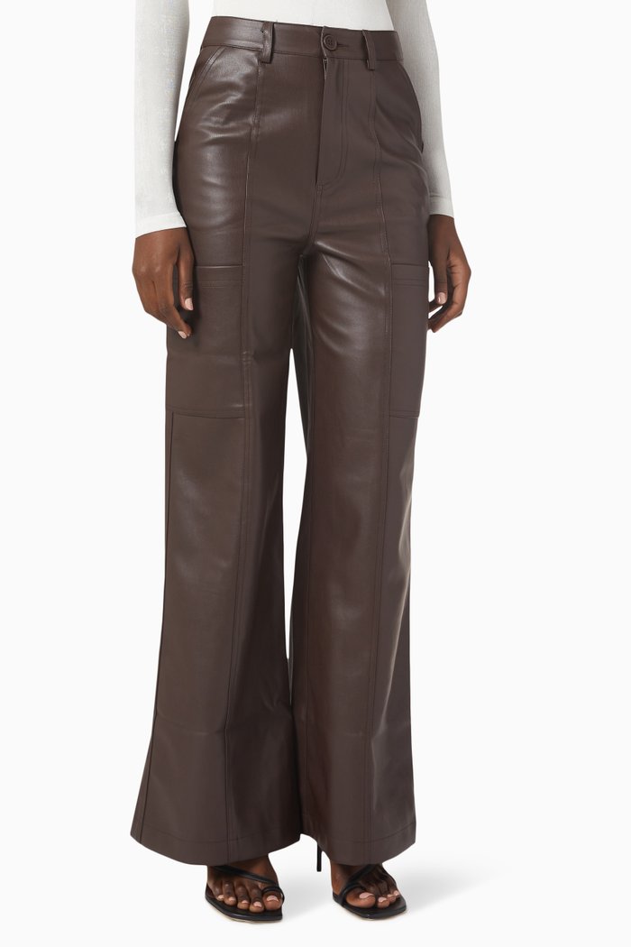 Ally Pants in Faux Leather, Brown