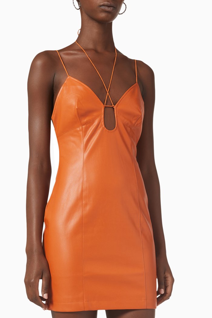 

Camille Dress in Faux Leather, Orange