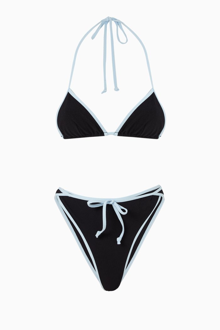 

Triangle Wrap Bikini Set in Stretch Nylon, Black