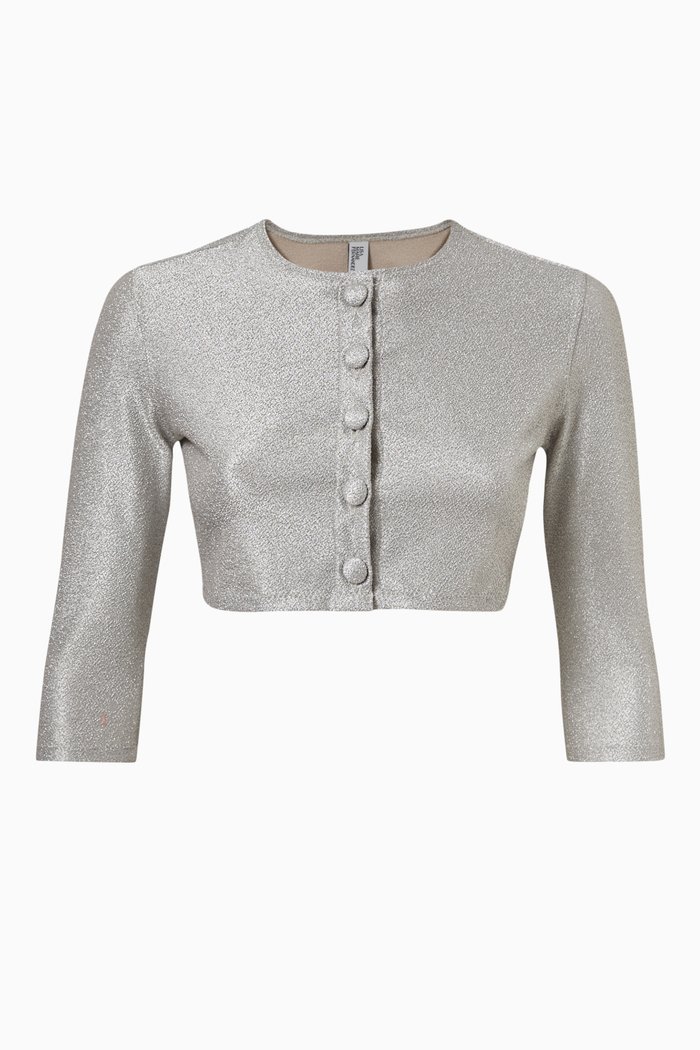 

Crop Cardigan in Metallic Jacquard, Silver