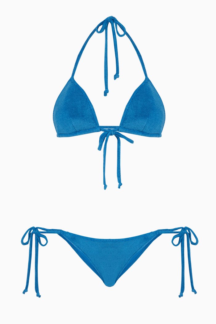 

Padded Triangle Bikini Set in Terry Cloth, Blue