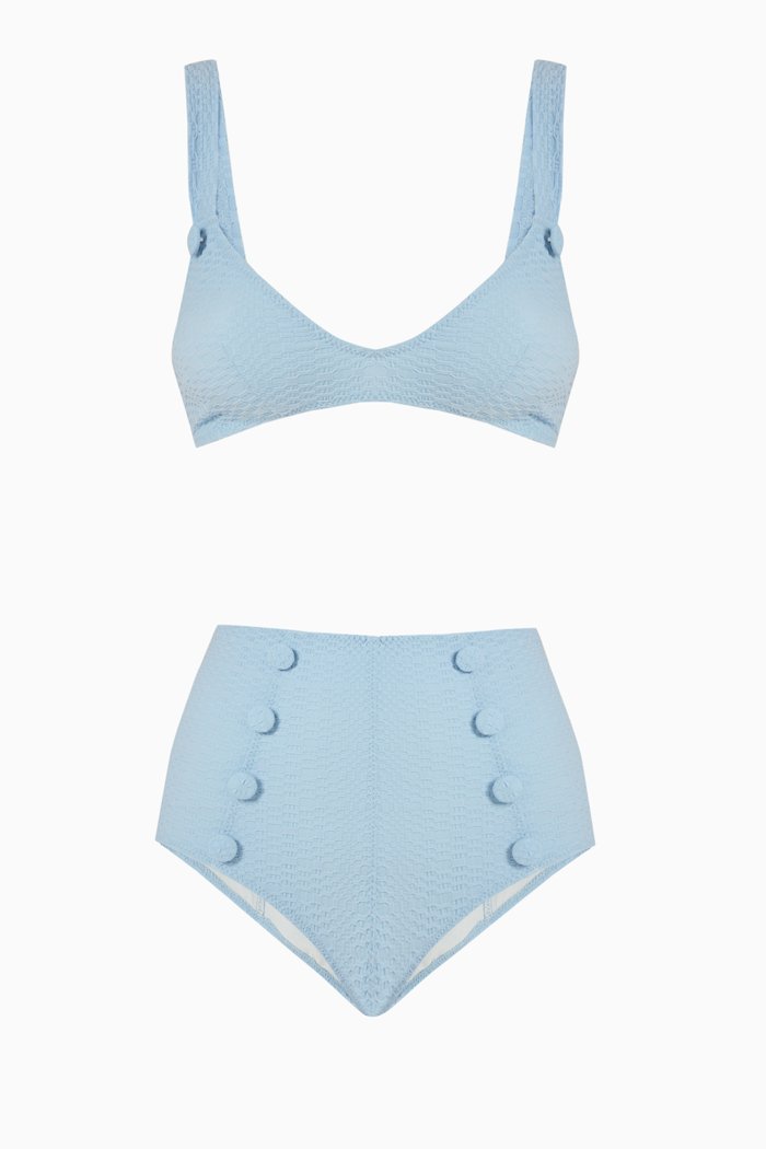 

Magdalena Bikini Set in Stretch Seersucker, Blue