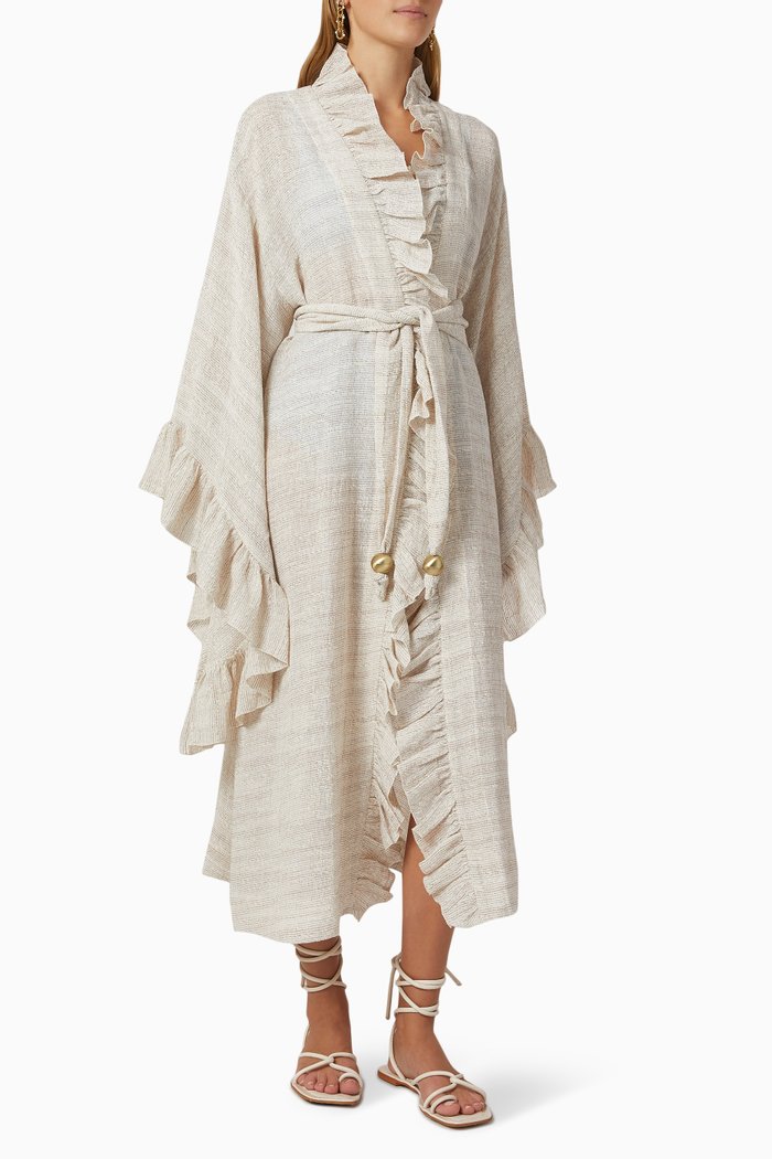 Anita Long Robe in Organic Linen Blend Gauze, Neutral