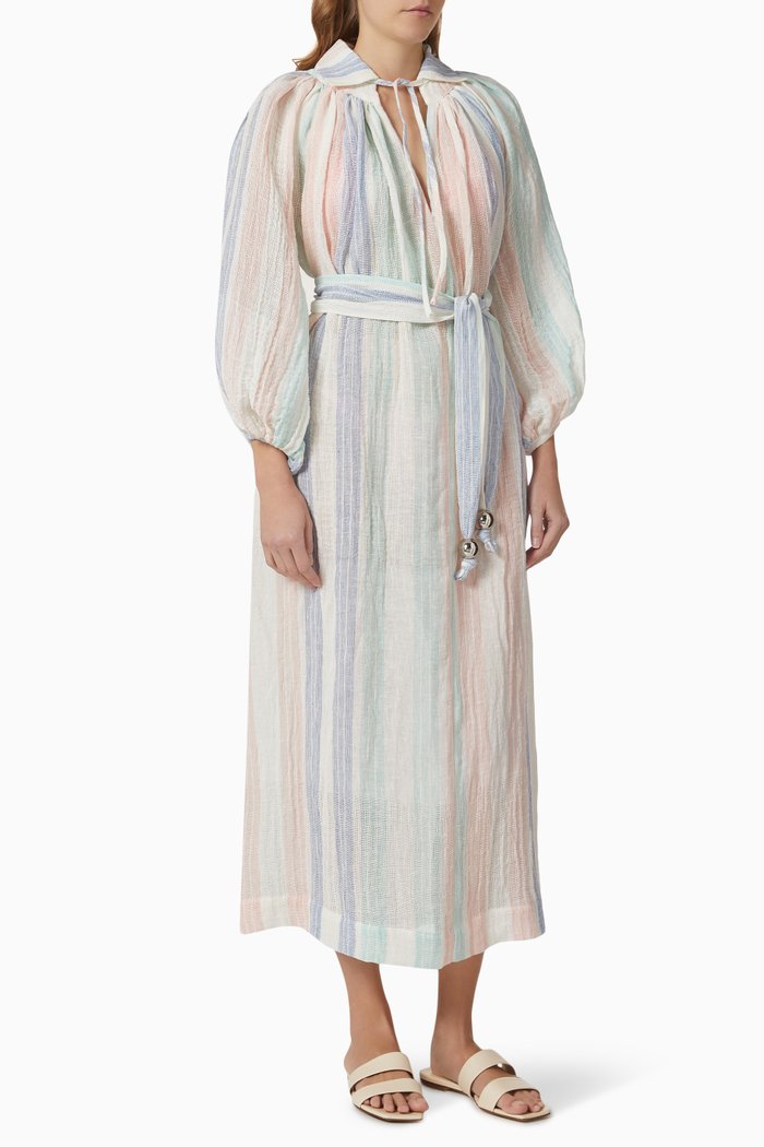 

Poet Belted Dress in Linen, Multicolour