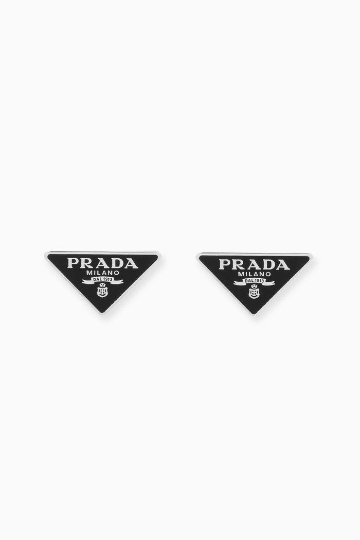 

Triangle Logo Enamel Stud Earrings in Sterling Silver, Black