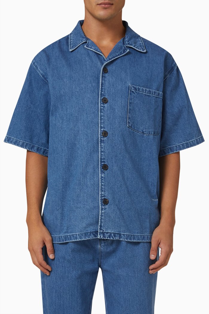 

Denim Shirt in Cotton-Silk Blend, Blue