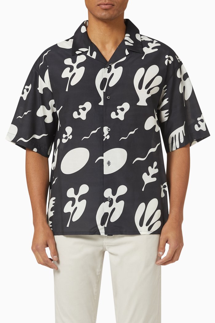 

Short Sleeve Summer Shirt in Cotton & Silk, Black