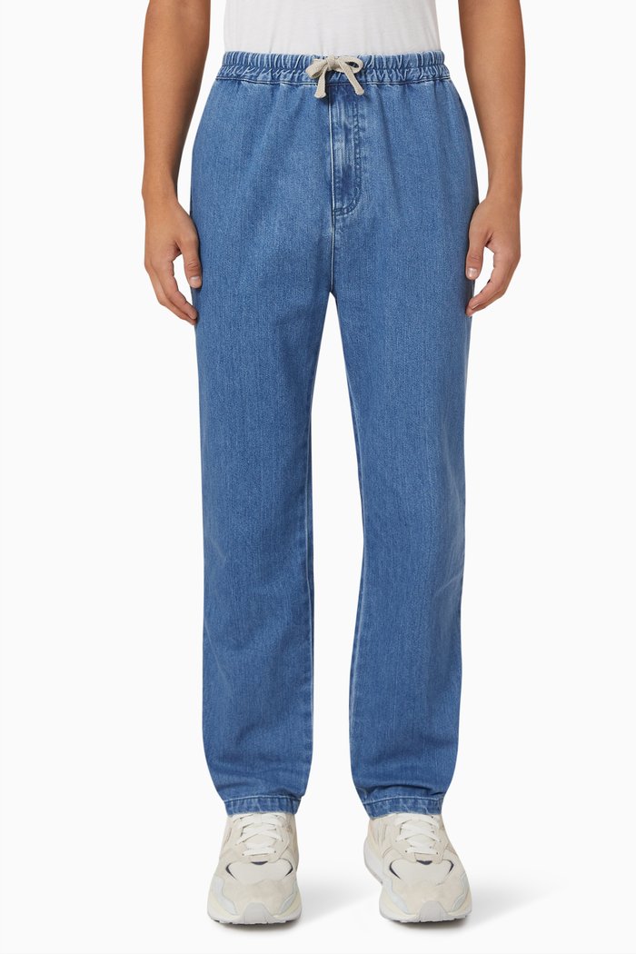 

Drawstring Jeans in Cotton-Silk Denim, Blue