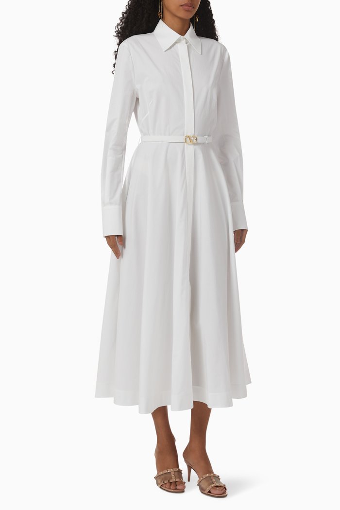 

Midi Shirt Dress in Cotton Poplin, White