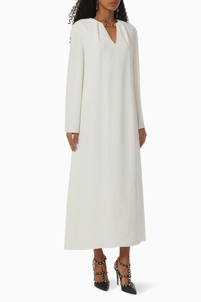 VLOGO Chain Kaftan Dress in Cady Couture, White