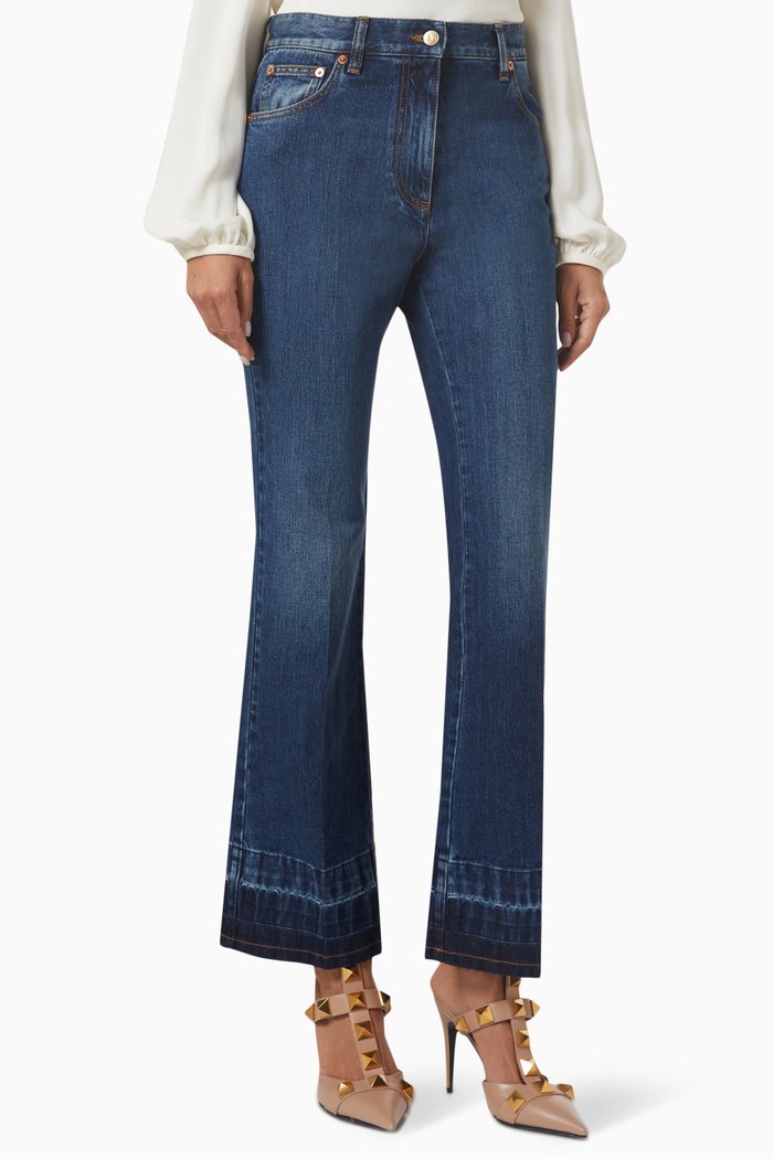 

V-logo Mid-rise Flared Jeans, Blue