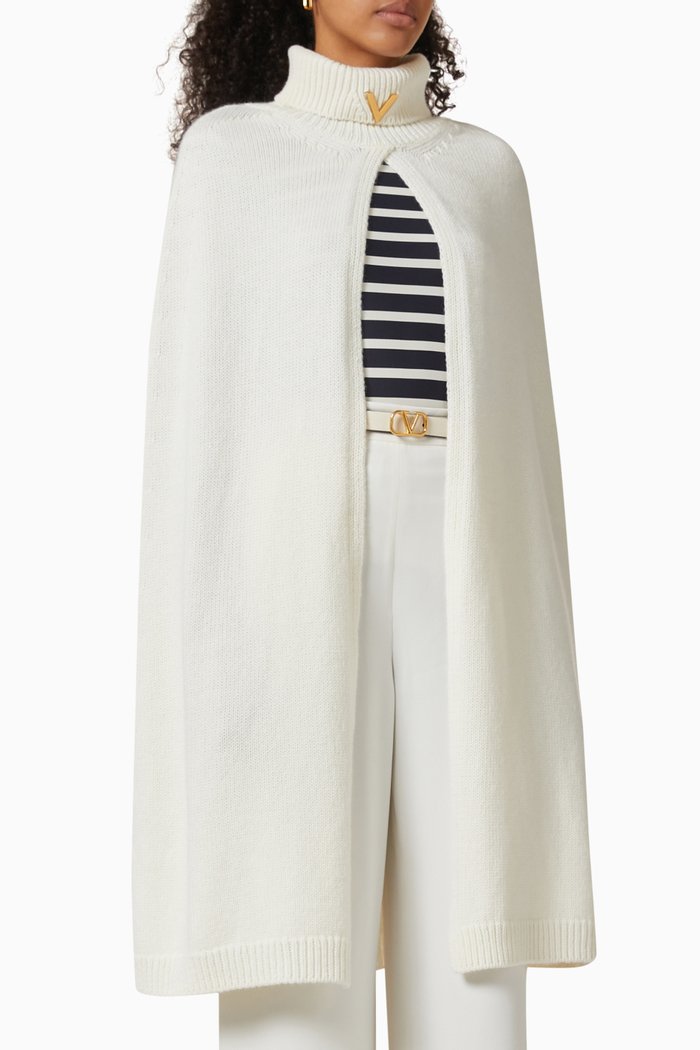 

Logo Turtleneck Poncho in Cashmere-wool, White