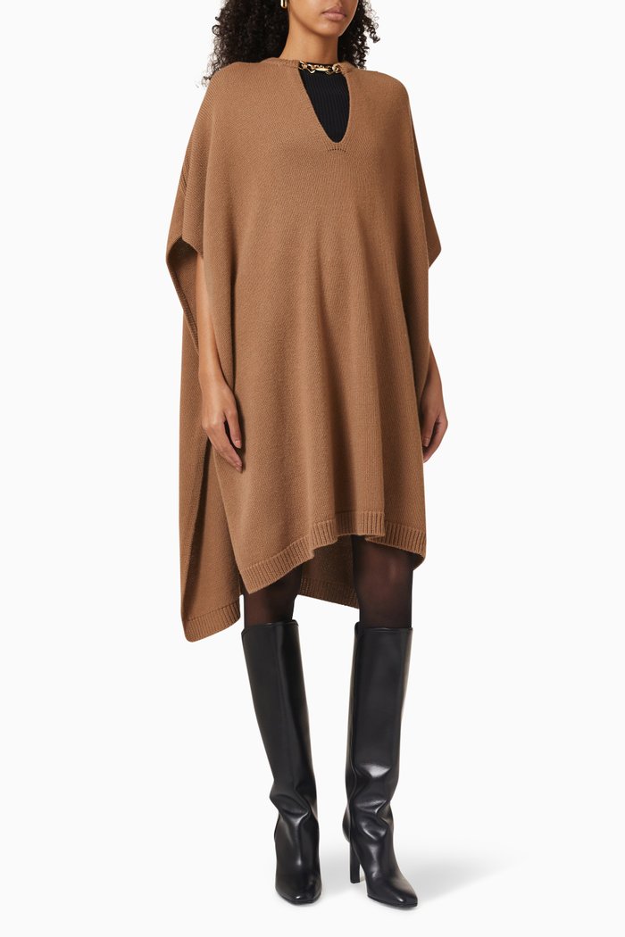 

VLogo Chain Cape Poncho in Cashmere-wool, Brown