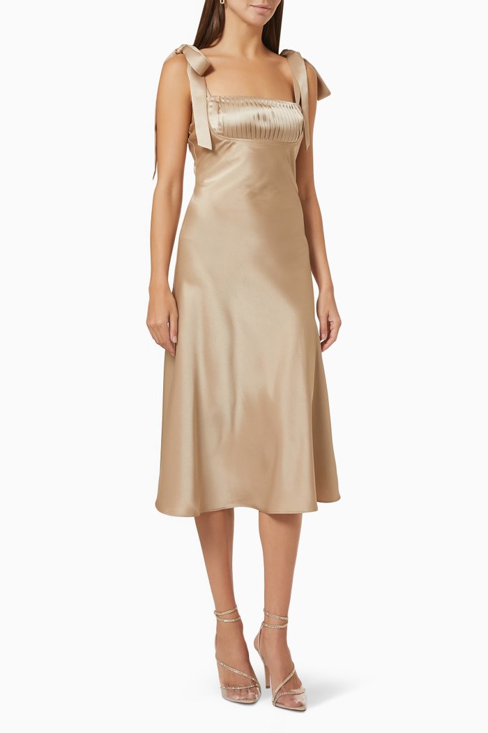 

Bias Cut Midi Dress in Satin, Brown