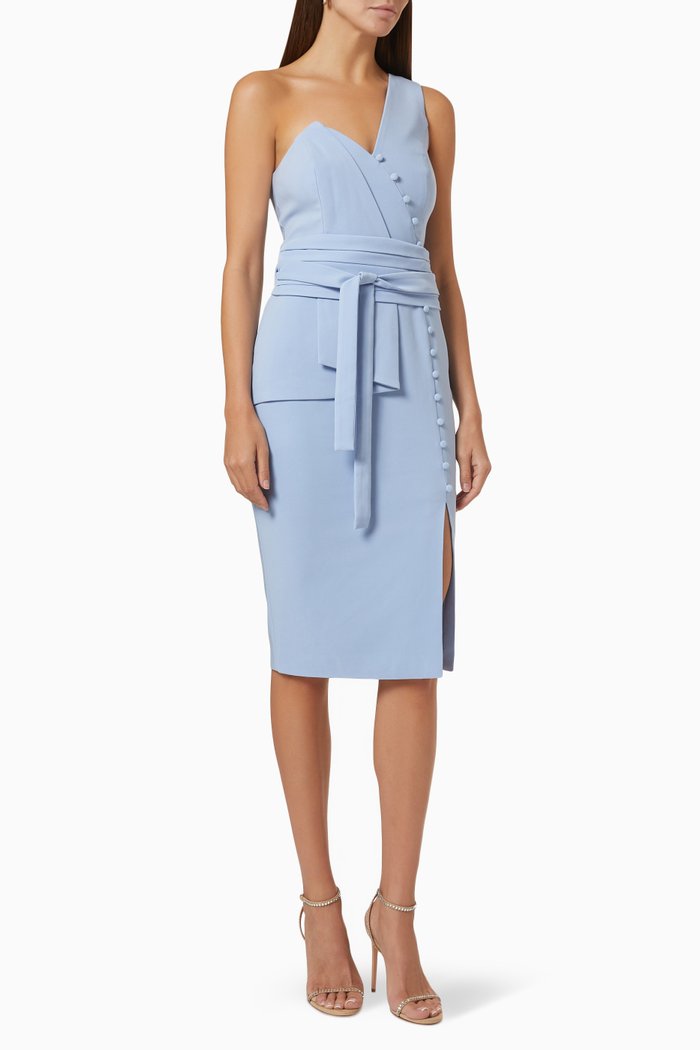 

One Shoulder Origami Midi Dress, Blue