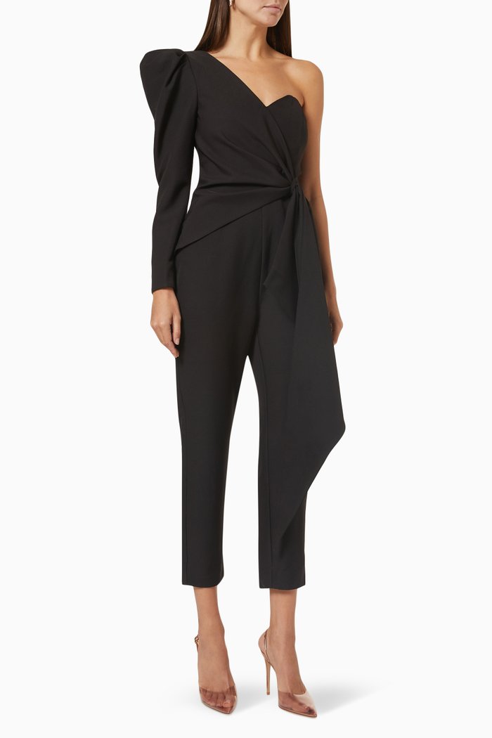 

Puff Sleeve Asymmetric Jumpsuit, Black