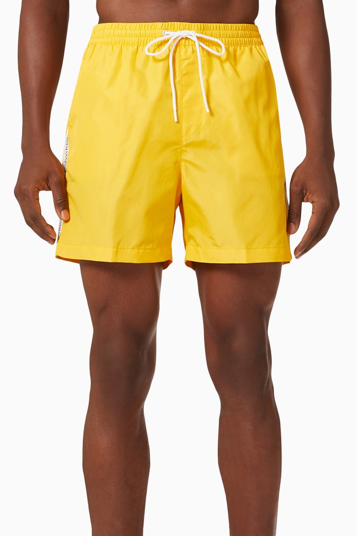 

Logo Tape Swim Shorts in Recycled Fabric, Yellow