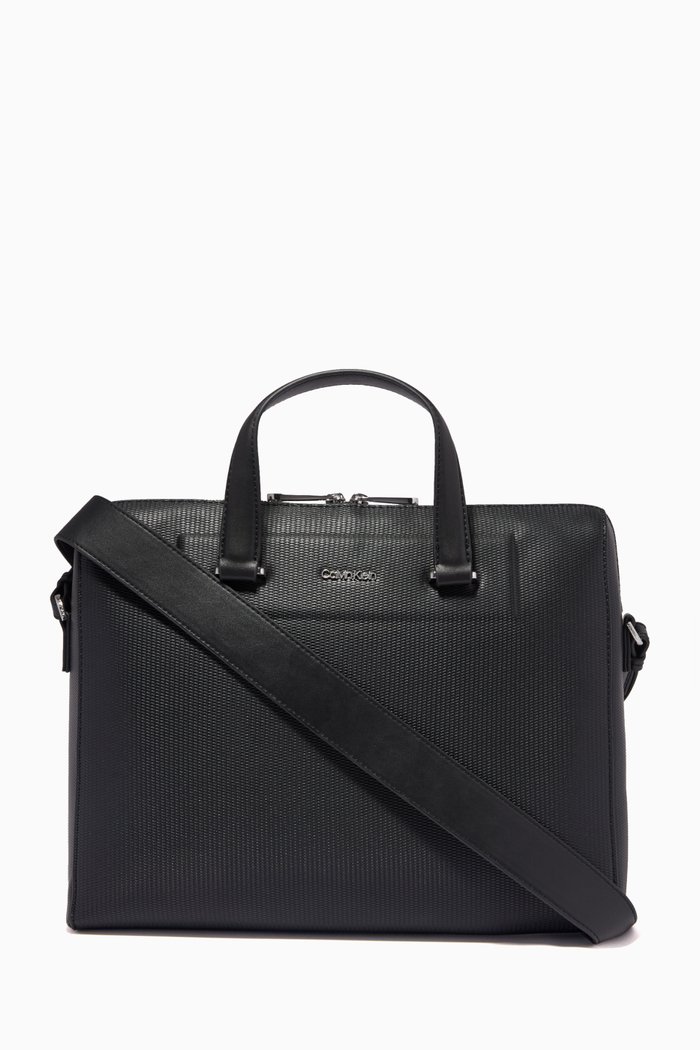 

Slim Laptop Bag in Recycled Faux Leather, Black
