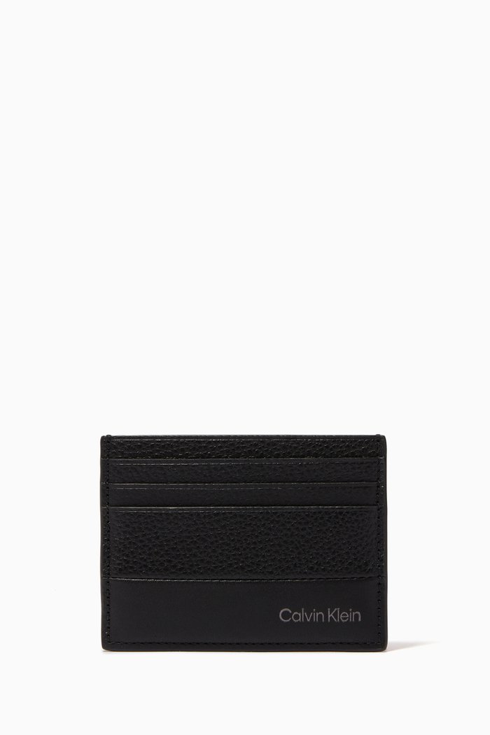 

CK Logo Card Holder in Leather, Black
