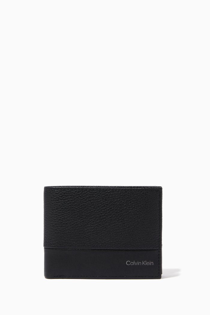 

CK Logo Bi-fold Wallet in Leather, Black