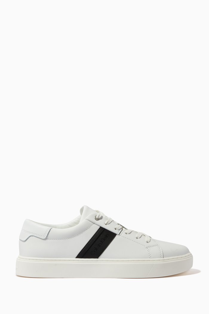 

Logo Stripe Low-top Sneakers in Leather, White