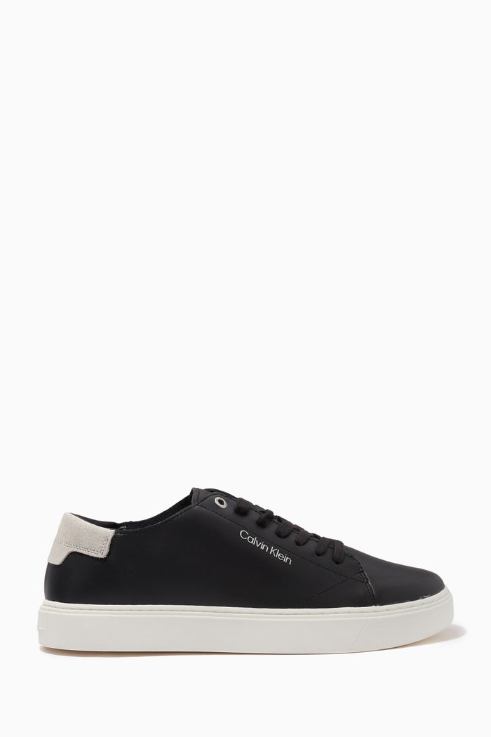 Logo Low-top Sneakers in Leather, Black