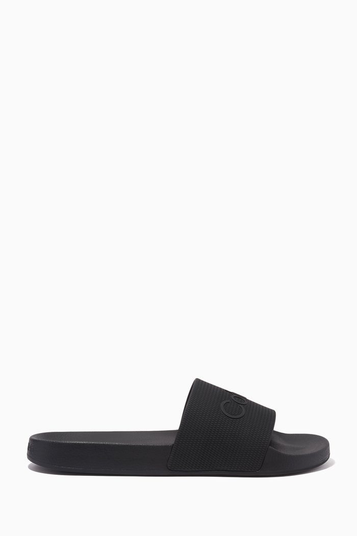 Textured Logo Slide Sandals in Rubber, Black